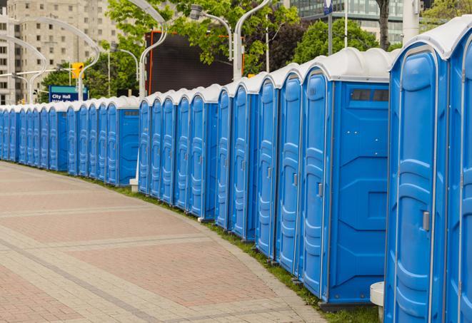 Seasonal porta potty units set up at a Chesapeake, Virgina venue